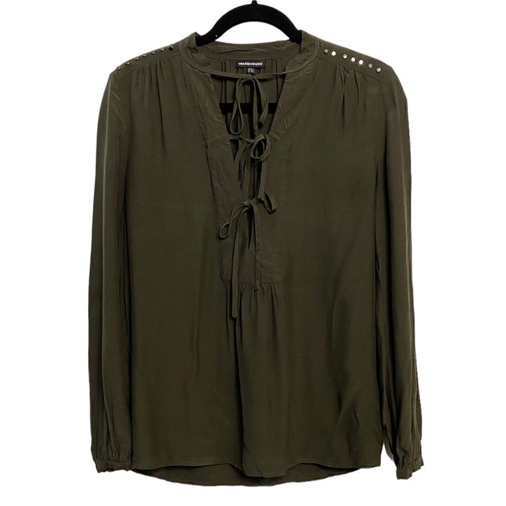 Warehouse Long Sleeve Blouse Army Green Size 4